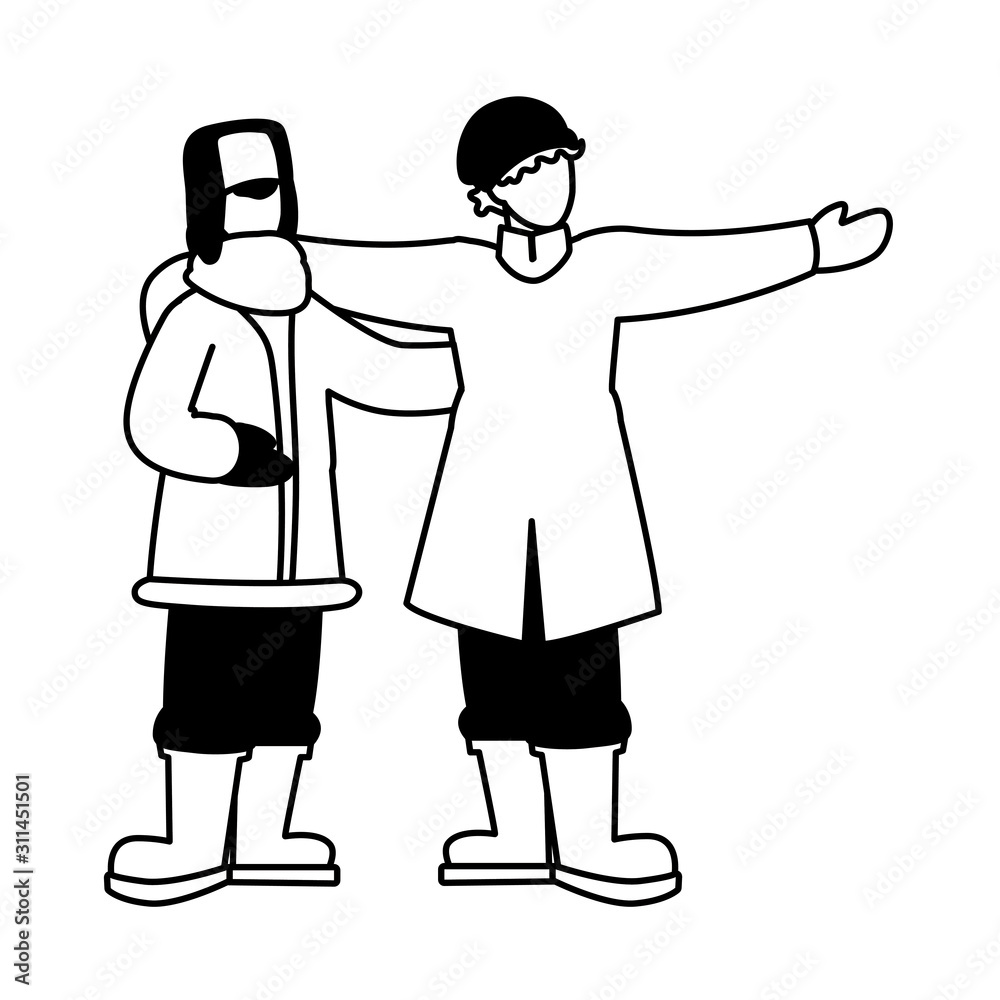 men standing with winter clothes on white background men standing with winter clothes on white background