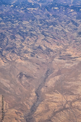 Colorado Rocky Mountains Aerial panoramic views from airplane of abstract Landscapes, peaks, canyons and rural cities in southwest Colorado and Utah. United States of America. USA.