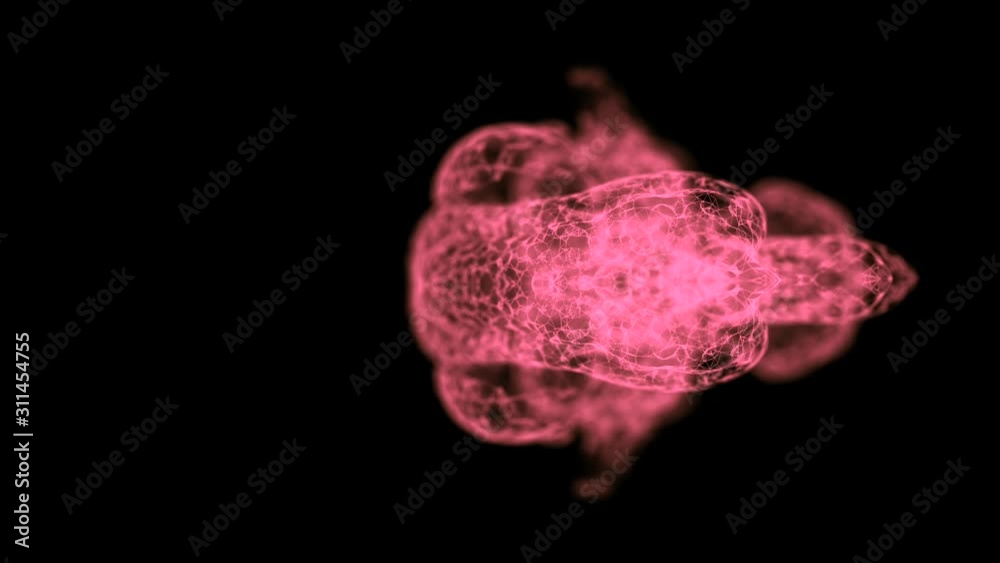Psychology concept. Upside-down video view of pink human brain structure formed of abstract space mist blurring.