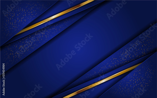 Abstract blue background with glitter and line gold