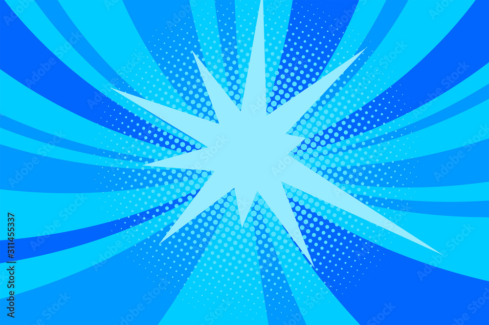 Fototapeta premium Comic blue sunbeam background retro pop art style cartoon