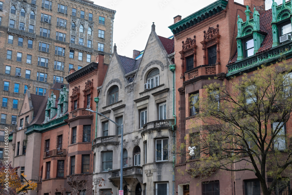 Row of Colorful Old Residential Buildings on the Upper West Side of New York City