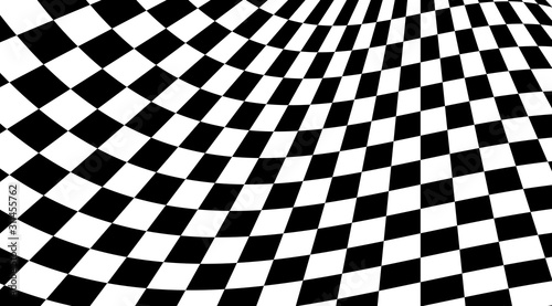 Abstract black and white squares optical illusion background.