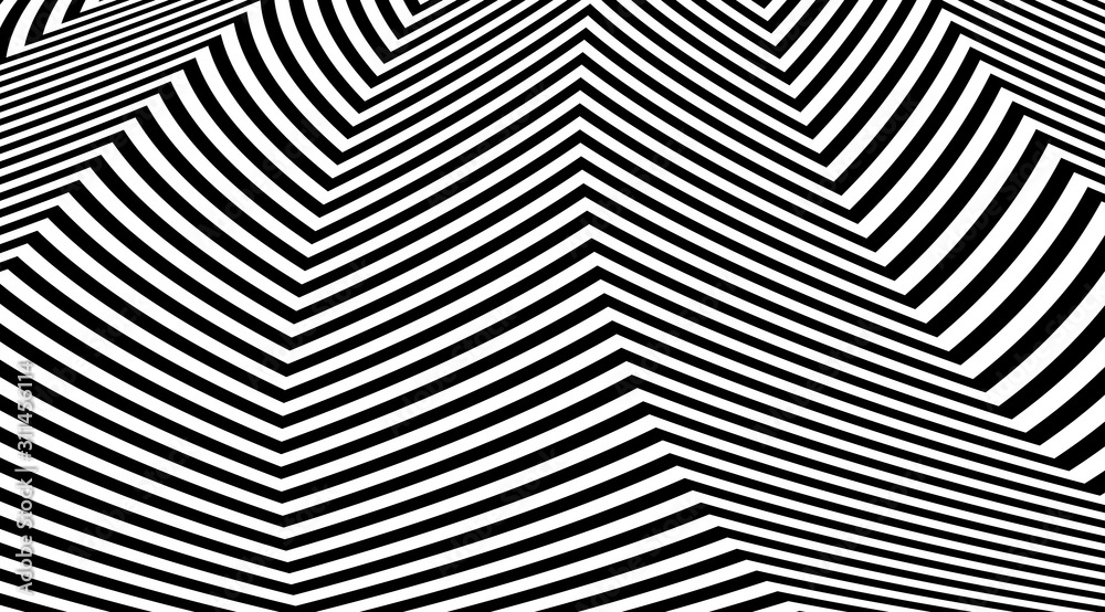 Abstract zig zag optical illusion background. Black and white striped lines vector design. Abstract zig zag optical illusion background. Black and white striped lines vector design.
