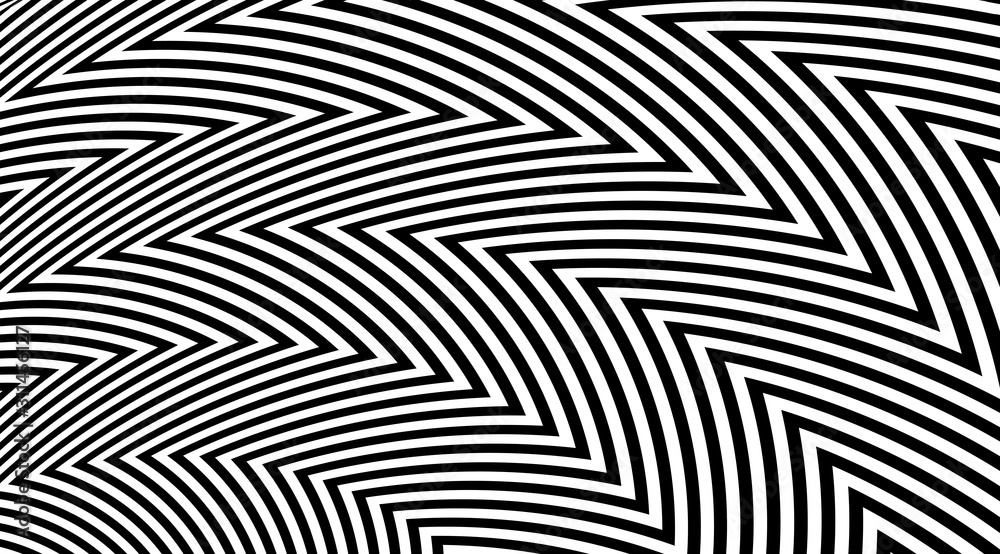 Abstract zig zag optical illusion background. Black and white striped lines vector design.