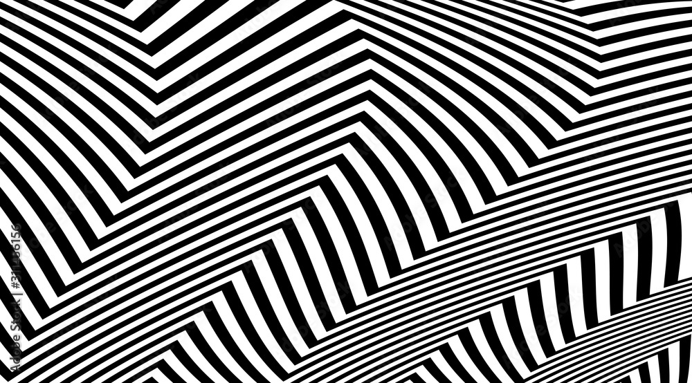 Abstract zig zag optical illusion background. Black and white striped lines vector design. Abstract zig zag optical illusion background. Black and white striped lines vector design.