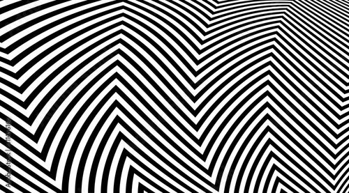 Abstract zig zag optical illusion background. Black and white striped lines vector design.