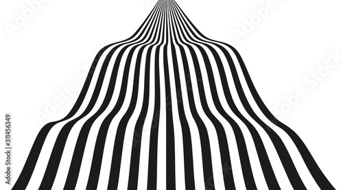 Optical illusion art abstract vector stripped way background. Black and white flow.