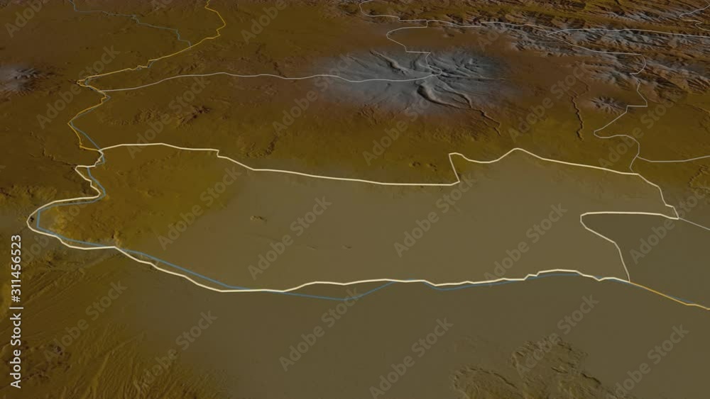 Armavir, province with its capital, zoomed and extruded on the relief map of Armenia in the conformal Stereographic projection. Animation 3D Armavir, province with its capital, zoomed and extruded on the relief map of Armenia in the conformal Stereographic projection. Animation 3D