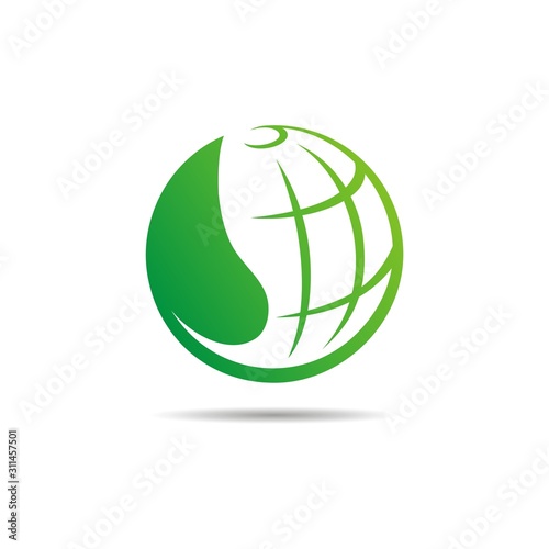 Leaf with simple globe for nature logo design