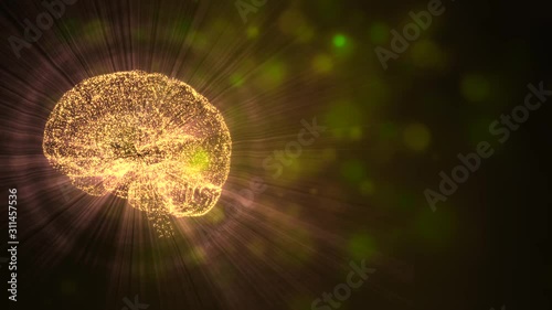 Changes in brain. Abstract animation of human brain changing colors, illuminating and floating in space background.