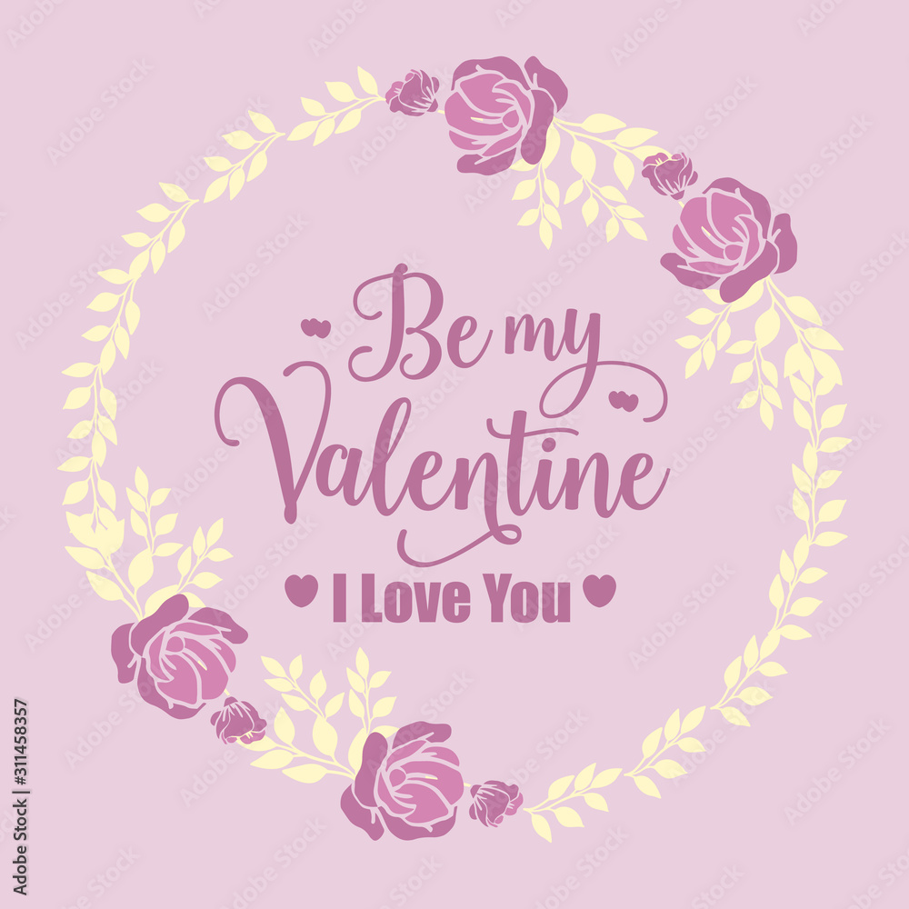 Card template happy valentine, with decoration of pink and white floral frame. Vector