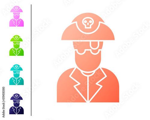 Coral Pirate captain icon isolated on white background. Set color icons. Vector Illustration