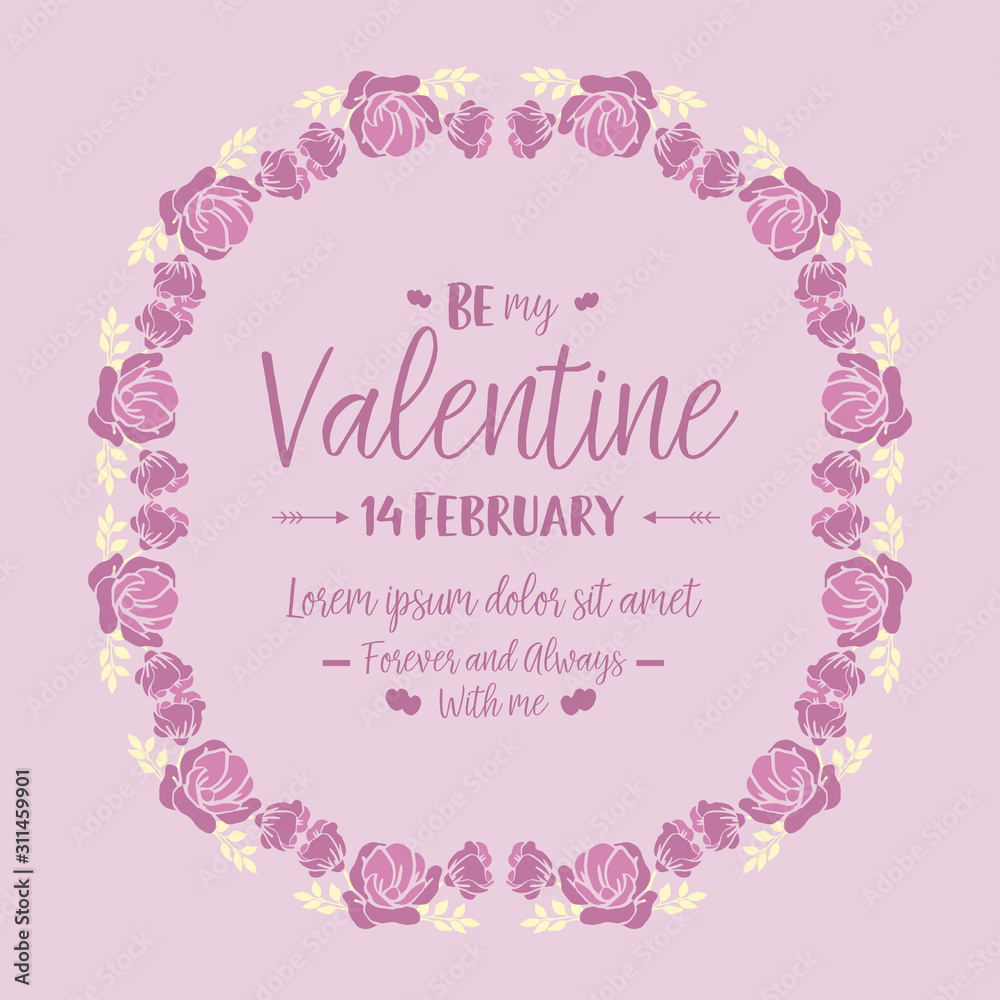 Invitation card decor happy valentine, with pink wreath frame elegant. Vector