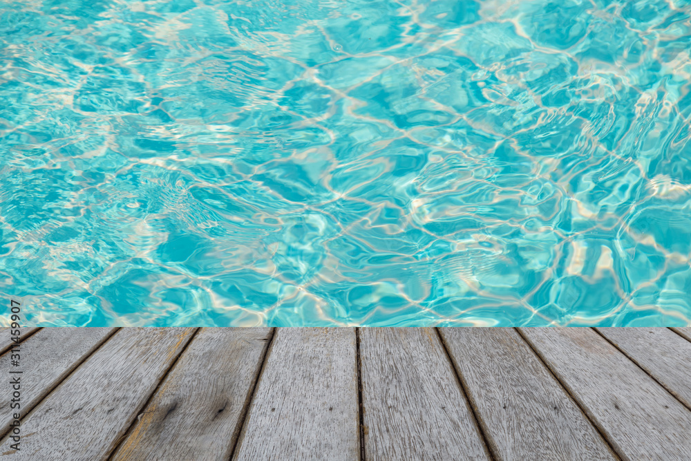 wooden floor plank tile with pool water