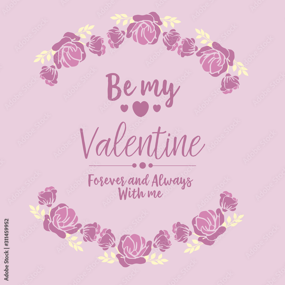 Invitation card decor happy valentine, with pink wreath frame elegant. Vector