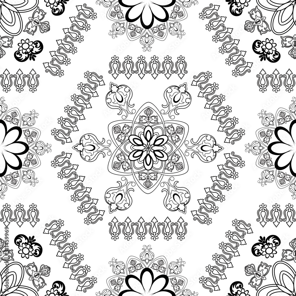        Black-white oriental patterns in one ornament.