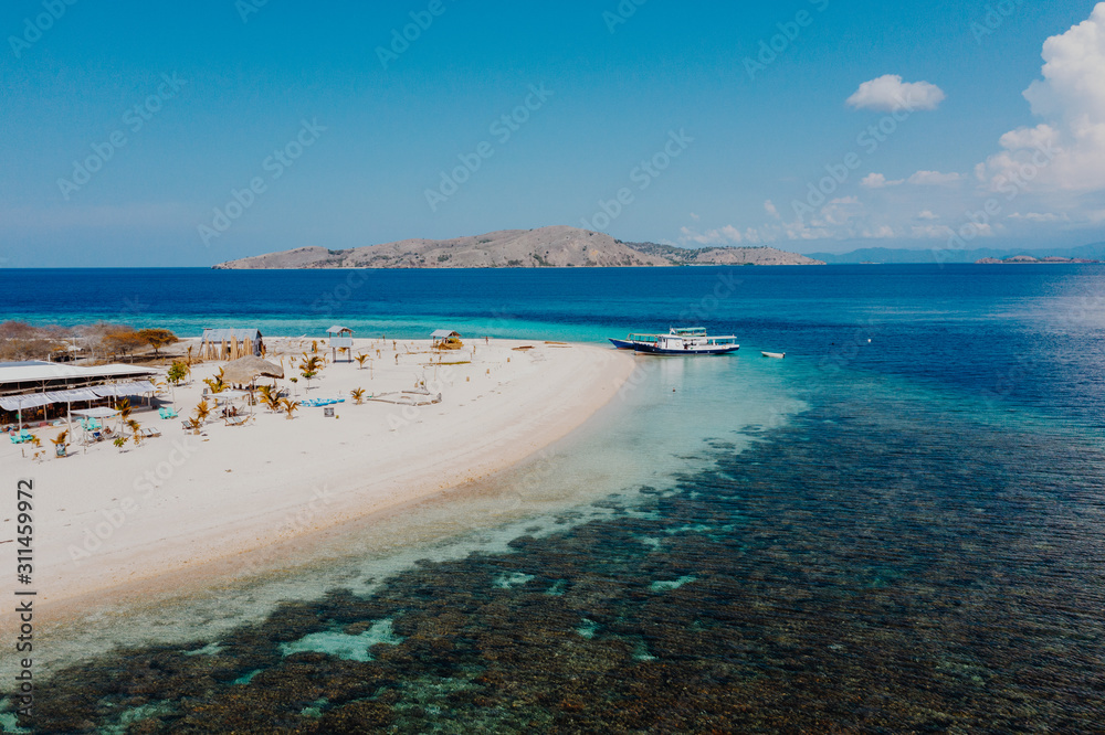 Komodo National Park island, middle of the blue ocean in Indonesia