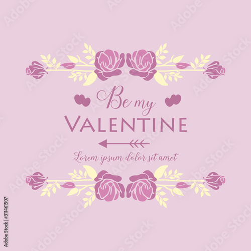 Cute pink wreath frame, romantic, for greeting card decor happy valentine. Vector