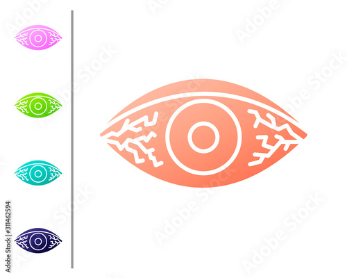 Coral Reddish eye due to viral, bacterial or allergic conjunctivitis icon isolated on white background. Set color icons. Vector Illustration