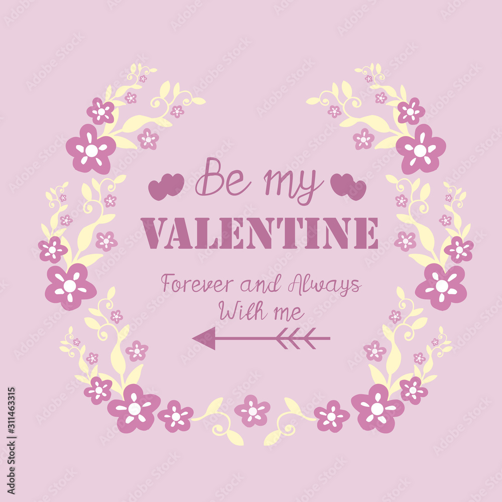 Greeting card design happy valentine, romantic, with pink and white flower frame of seamless. Vector