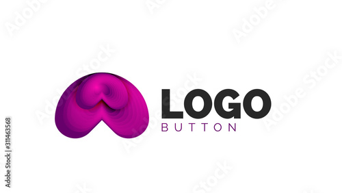 Abstract round shape logo template. Minimal geometrical design, 3d geometric bold symbol in relief style with color blend steps effect. Vector Illustration