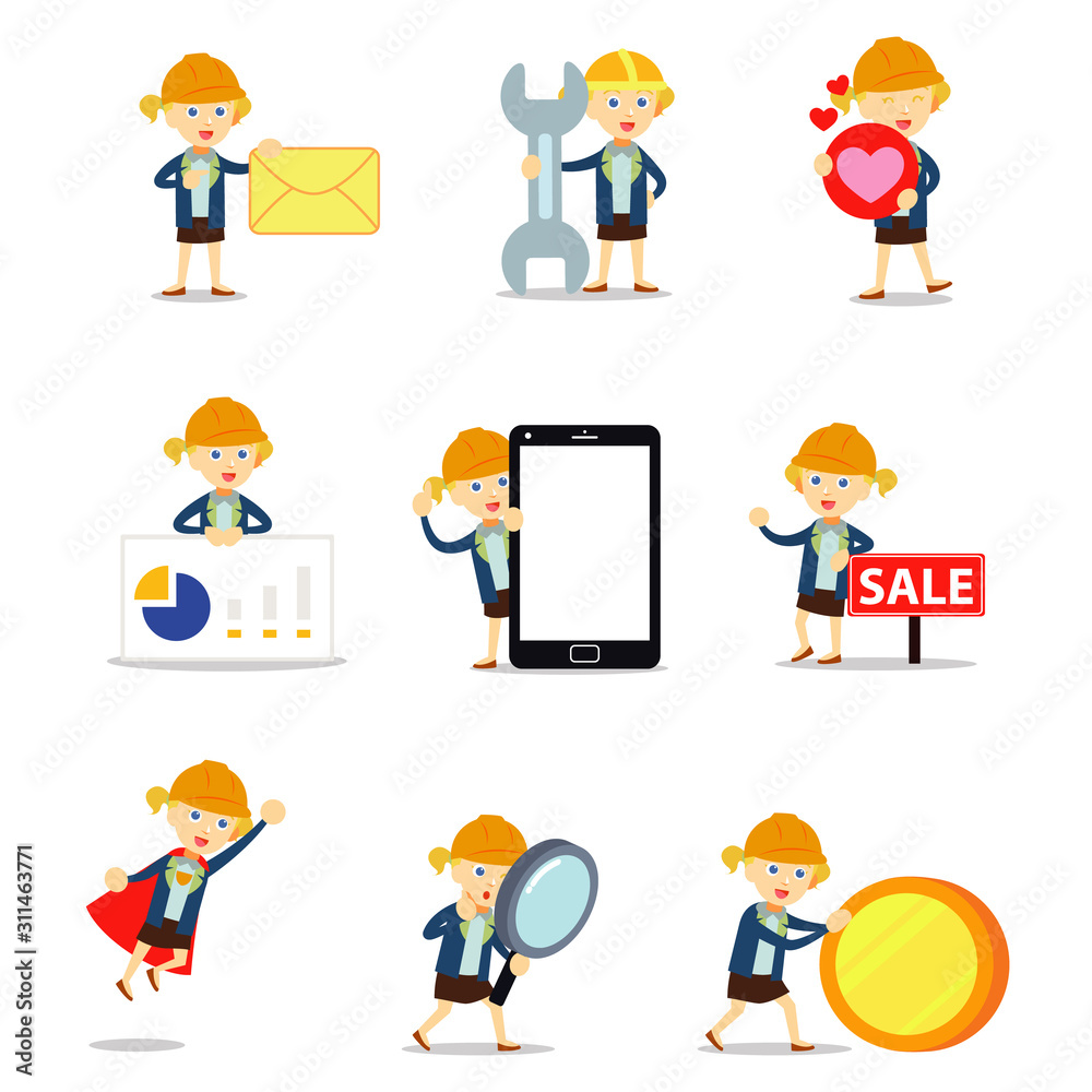 Set of character architect woman work in proyek. Set of character architect woman work in proyek.