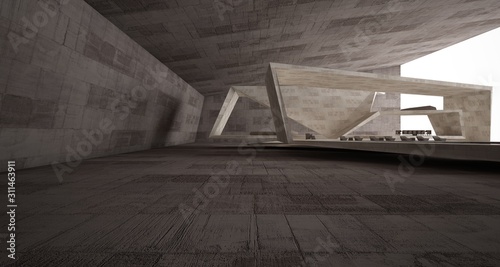 Fototapeta Naklejka Na Ścianę i Meble -  Abstract architectural concrete interior of a minimalist house with swimming pool. 3D illustration and rendering.