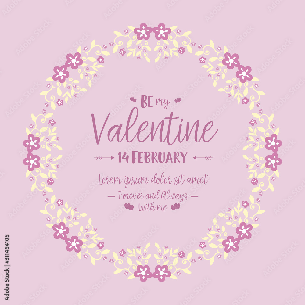 Design pink and white floral frame elegant, for greeting card happy valentine romantic. Vector