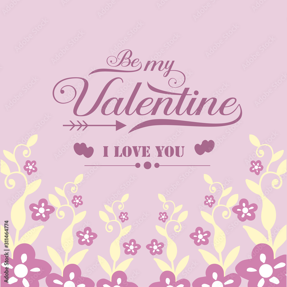 Design greeting card happy valentine elegant, with pink wreath frame. Vector