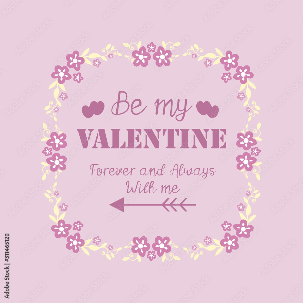 Ornate pink and white floral frame seamless, for card design happy valentine. Vector