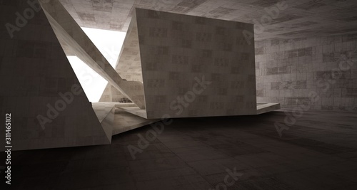 Abstract architectural concrete interior of a minimalist house with swimming pool. 3D illustration and rendering.