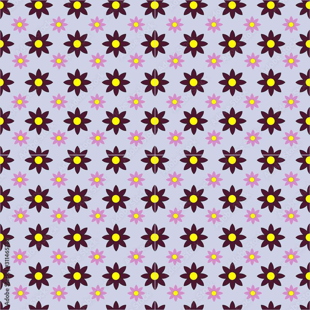 seamless pattern of different flowers on a colored background