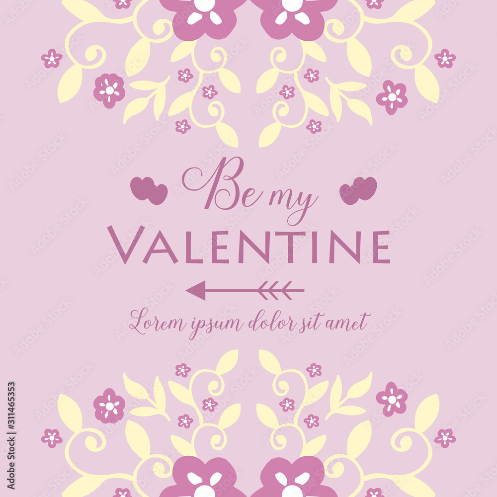Ornate pink and white floral frame seamless, for card design happy valentine. Vector