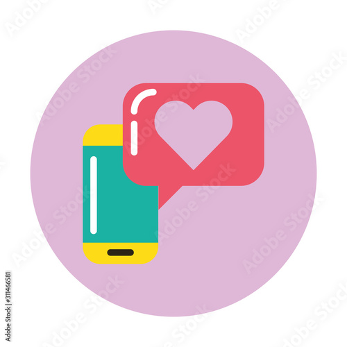 smartphone with speech bubble and heart