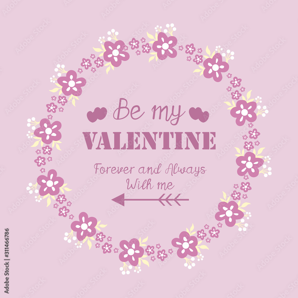 Beautiful frame, with ornate pink and white floral, for greeting card design happy valentine elegant. Vector