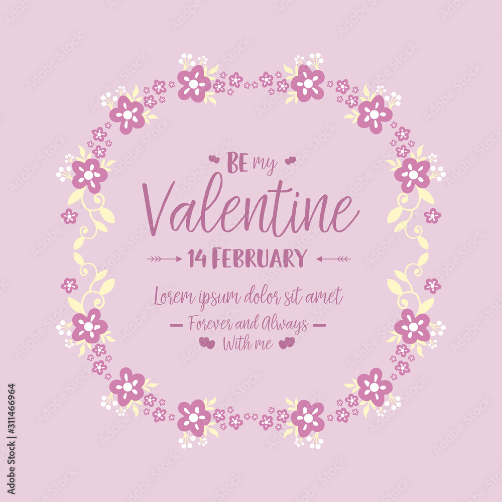 Card template happy valentine elegant, with pink and white wreath frame. Vector
