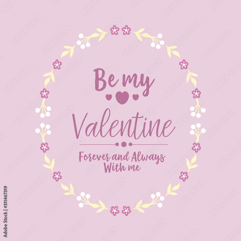 Modern invitation card of happy valentine, with pink and white floral frame unique. Vector