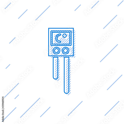Blue line Temperature and humidity sensor icon isolated on white background.  Vector Illustration