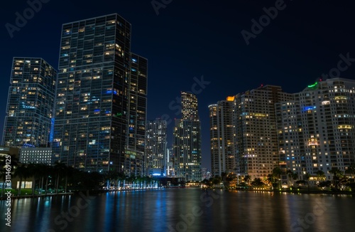 traveling tower cityscape buildings downtown miami florida usa night lights lighting panorama architecture dusk colors brickell river sea © Alberto GV PHOTOGRAP