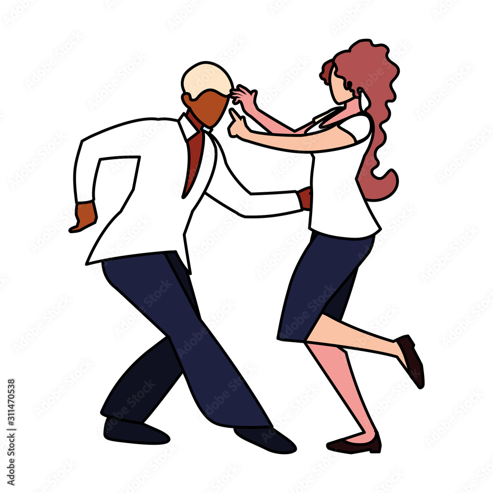 couple of people in pose of dancing on white background couple of people in pose of dancing on white background
