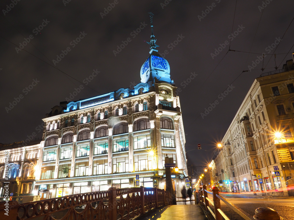 St. Petersburg at night with the buildings in the park