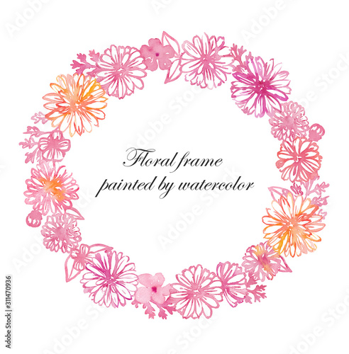 Flower wreath frame painted by watercolor