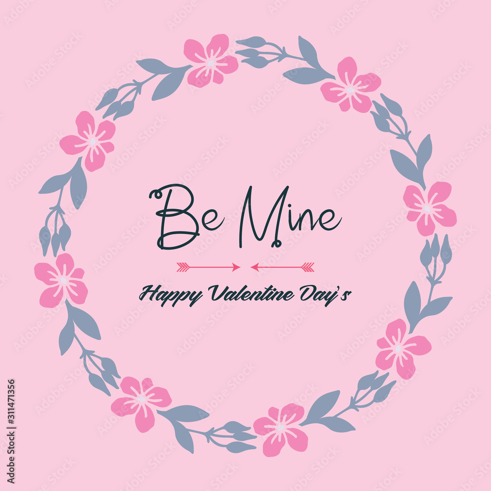 Cute pink background, leaf flower frame, for card template be mine. Vector