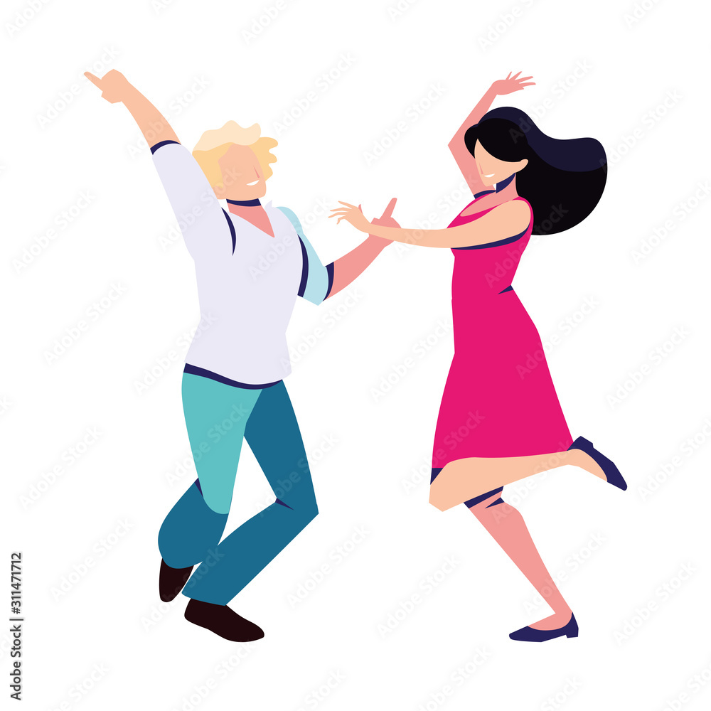 couple of people in pose of dancing on white background