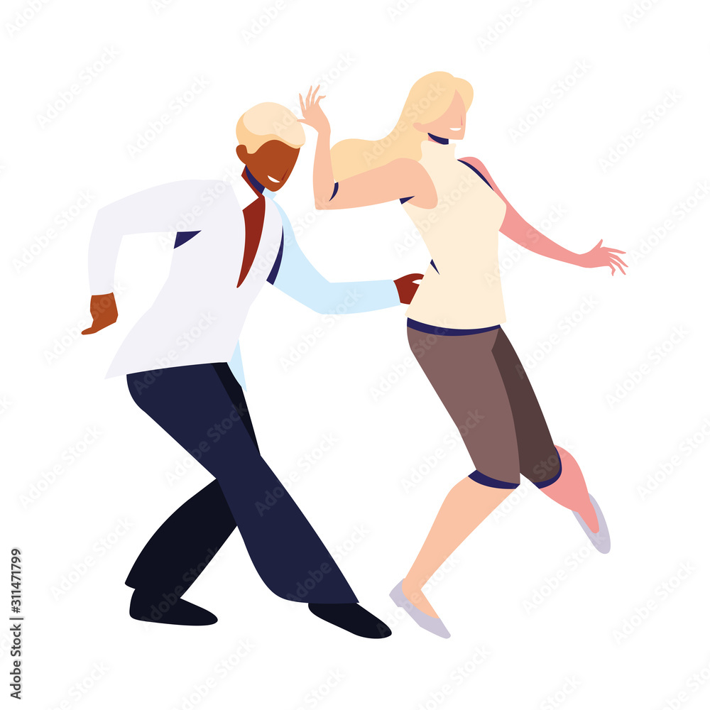 couple of people in pose of dancing on white background couple of people in pose of dancing on white background