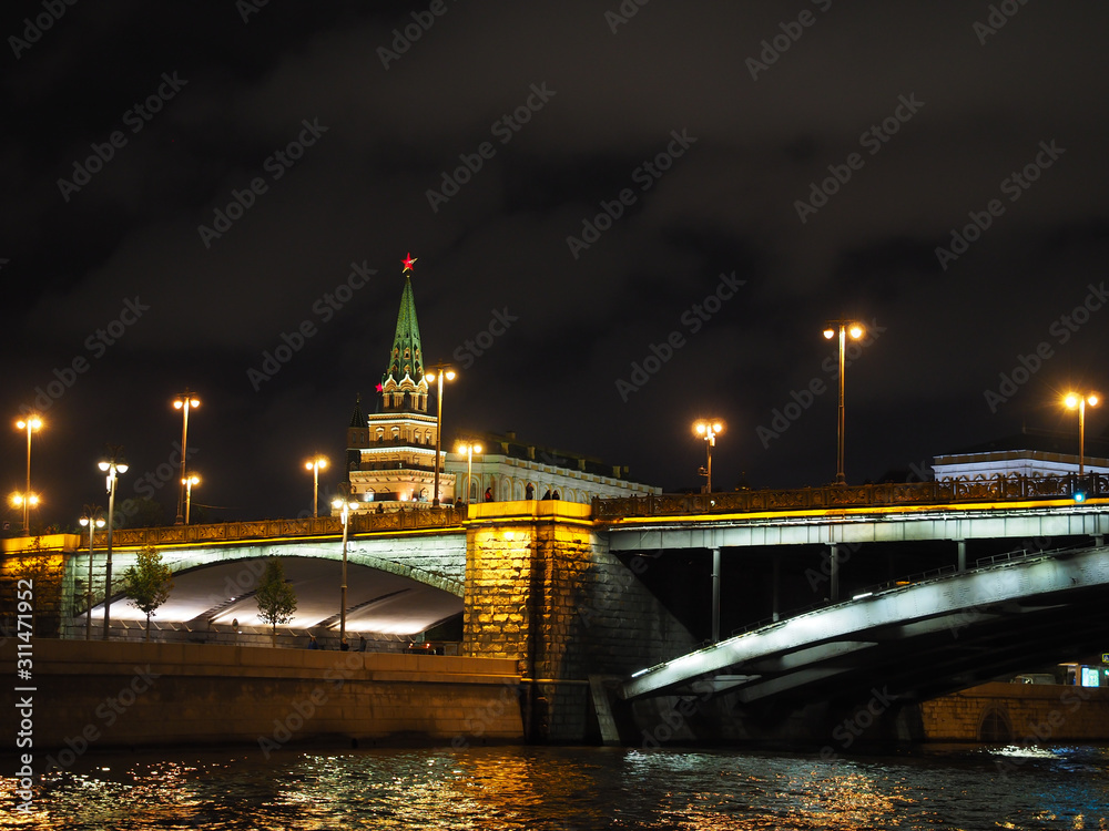 Obraz premium Mosco at night with the buildings in the park