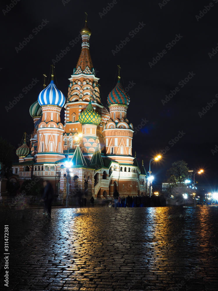 Obraz premium Mosco at night with the buildings in the park