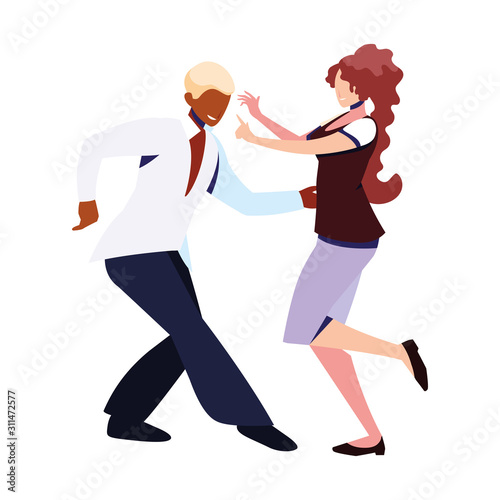 couple of people in pose of dancing on white background