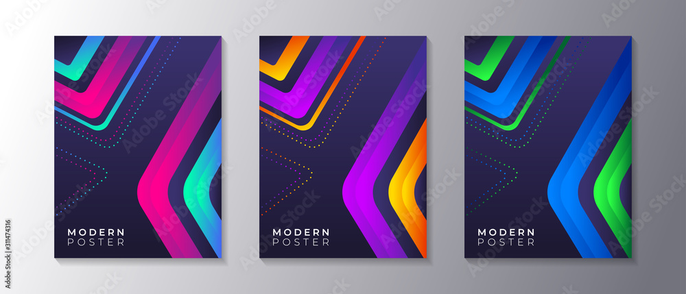 Covers templates set with trendy glow gradient neon, applicable for poster, flyer, banner, magazine, etc